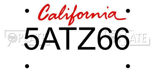 5ATZ66 California License Plate