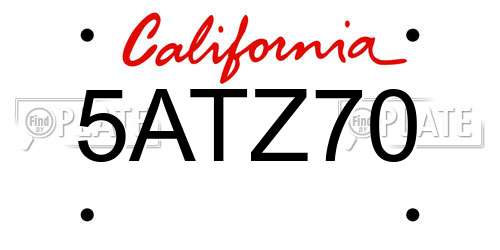 5ATZ70 California License Plate