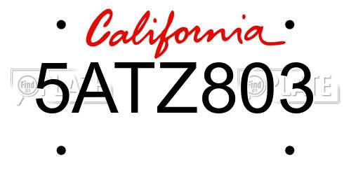 5ATZ803 California License Plate