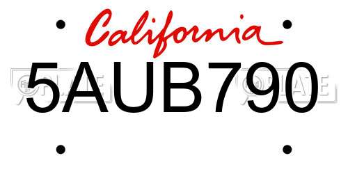 5AUB790 California License Plate