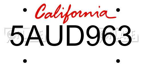 5AUD963 California License Plate