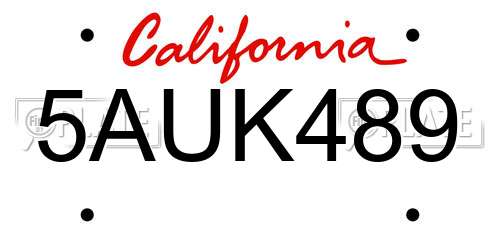 5AUK489 California License Plate