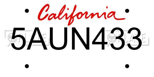 5AUN433 California License Plate
