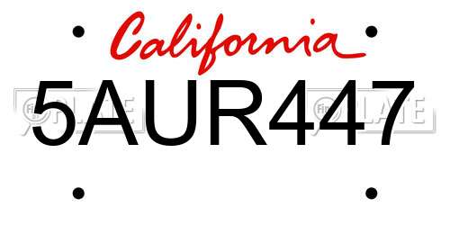 5AUR447 California License Plate