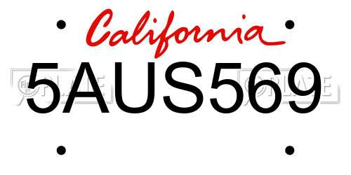 5AUS569 California License Plate