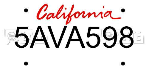 5AVA598 California License Plate