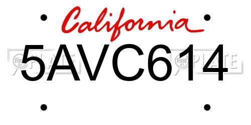 5AVC614 California License Plate
