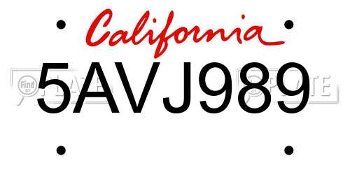 5AVJ989 California License Plate