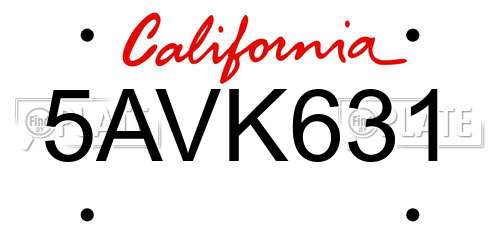 5AVK631 California License Plate