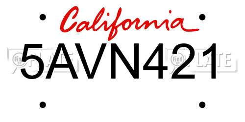 5AVN421 California License Plate