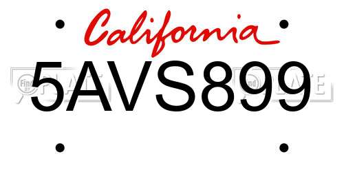 5AVS899 California License Plate