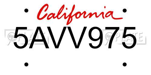 5AVV975 California License Plate