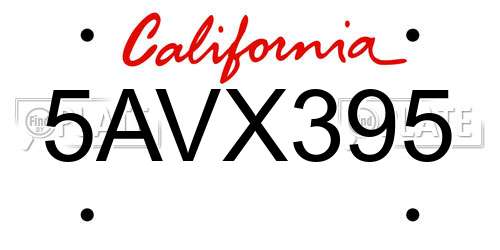 5AVX395 California License Plate