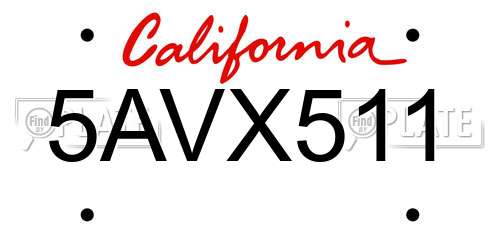 5AVX511 California License Plate