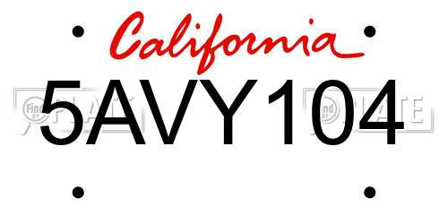 5AVY104 California License Plate