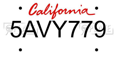 5AVY779 California License Plate