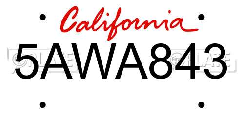 5AWA843 California License Plate