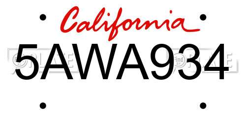 5AWA934 California License Plate