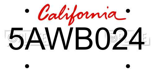 5AWB024 California License Plate
