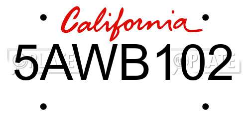5AWB102 California License Plate