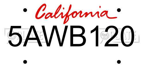 5AWB120 California License Plate