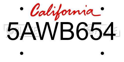 5AWB654 California License Plate