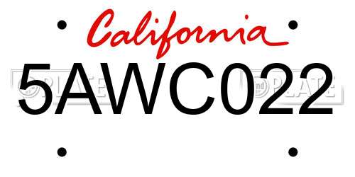 5AWC022 California License Plate