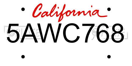 5AWC768 California License Plate