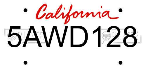 5AWD128 California License Plate