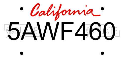 5AWF460 California License Plate