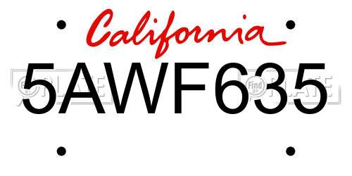 5AWF635 California License Plate