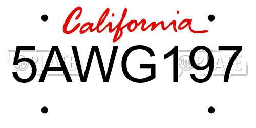 5AWG197 California License Plate