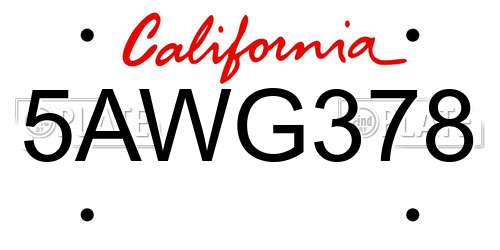 5AWG378 California License Plate