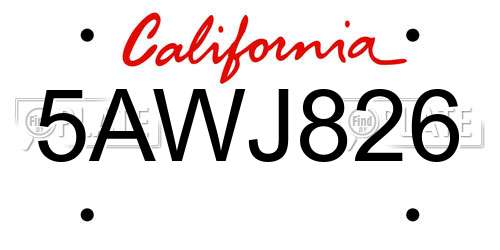 5AWJ826 California License Plate