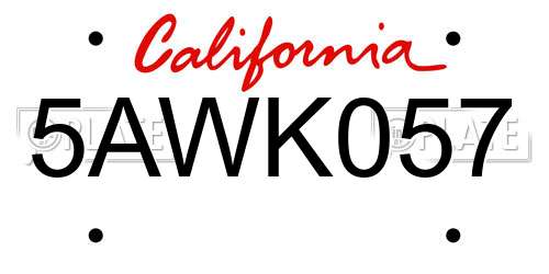 5AWK057 California License Plate