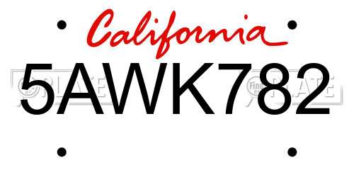 5AWK782 California License Plate