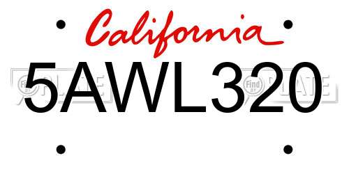 5AWL320 California License Plate