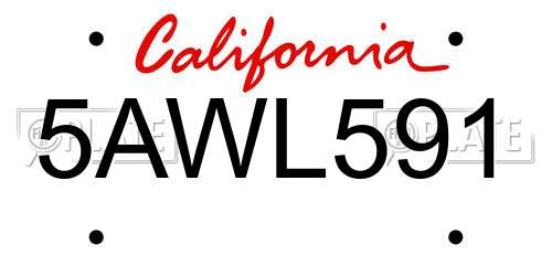 5AWL591 California License Plate