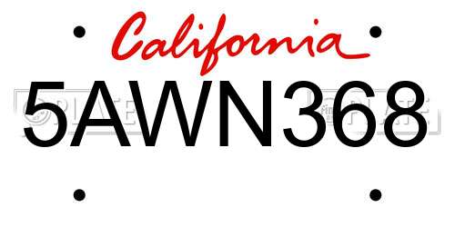 5AWN368 California License Plate