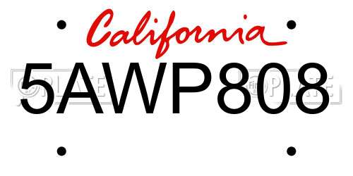 5AWP808 California License Plate