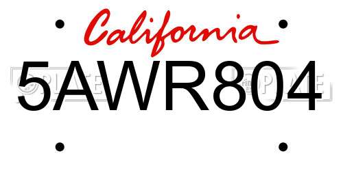 5AWR804 California License Plate