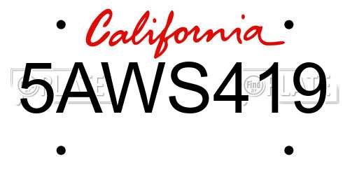 5AWS419 California License Plate