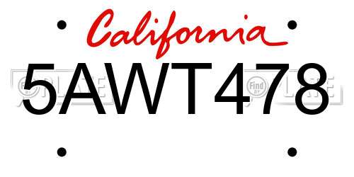 5AWT478 California License Plate