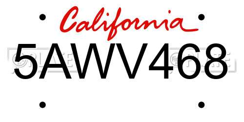 5AWV468 California License Plate