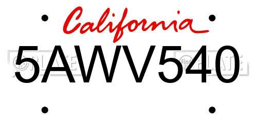 5AWV540 California License Plate