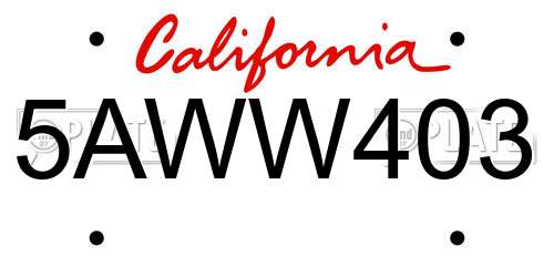 5AWW403 California License Plate