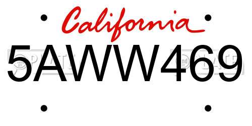 5AWW469 California License Plate