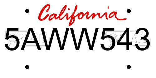 5AWW543 California License Plate