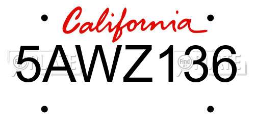 5AWZ136 California License Plate
