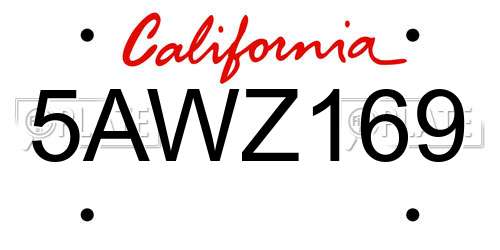 5AWZ169 California License Plate
